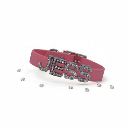 Baby Pink Personalised Waterproof Dog Collar Diamante Letters - Poochie Fashion - 7