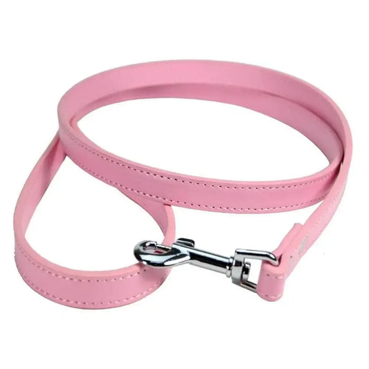 Baby Pink Plain Leather Dog Lead - Poochie Fashion - 1