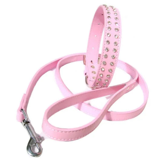 Baby Pink Rhinestone Crystal Dog Collar and Lead Set - Posh Pawz - 1