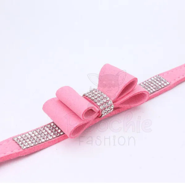 Baby Pink Sparkle Bow Eco-suede Dog Collar - Posh Pawz - 2