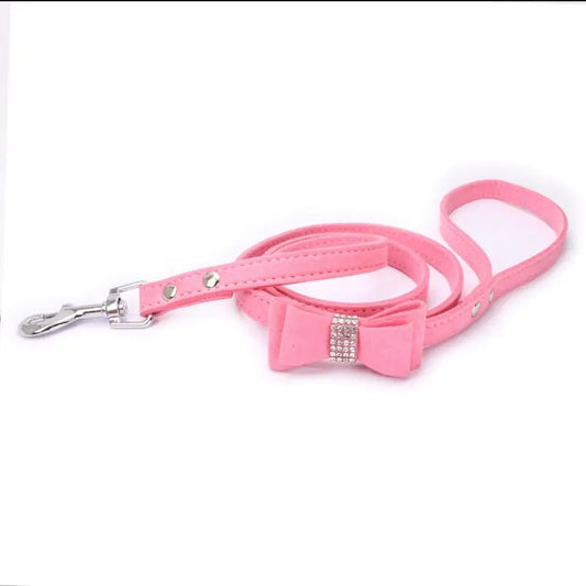 Baby Pink Sparkle Bow eco-Suede Dog Lead - Posh Pawz - 1