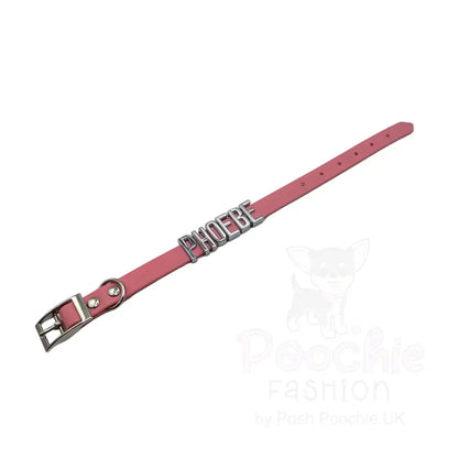 Baby Pink Waterproof Personalised Dog Collar with Chrome Letters - Poochie Fashion - 3