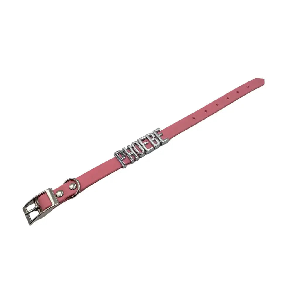 Baby Pink Waterproof Personalised Dog Collar with Large Chrome Letters - Poochie Fashion - 3