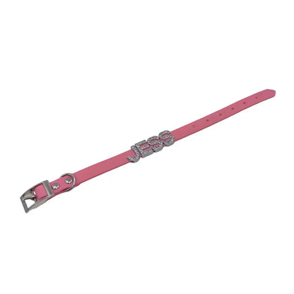 Baby Pink Waterproof Personalised Dog Collar with Large Diamante Letters - Poochie Fashion - 7