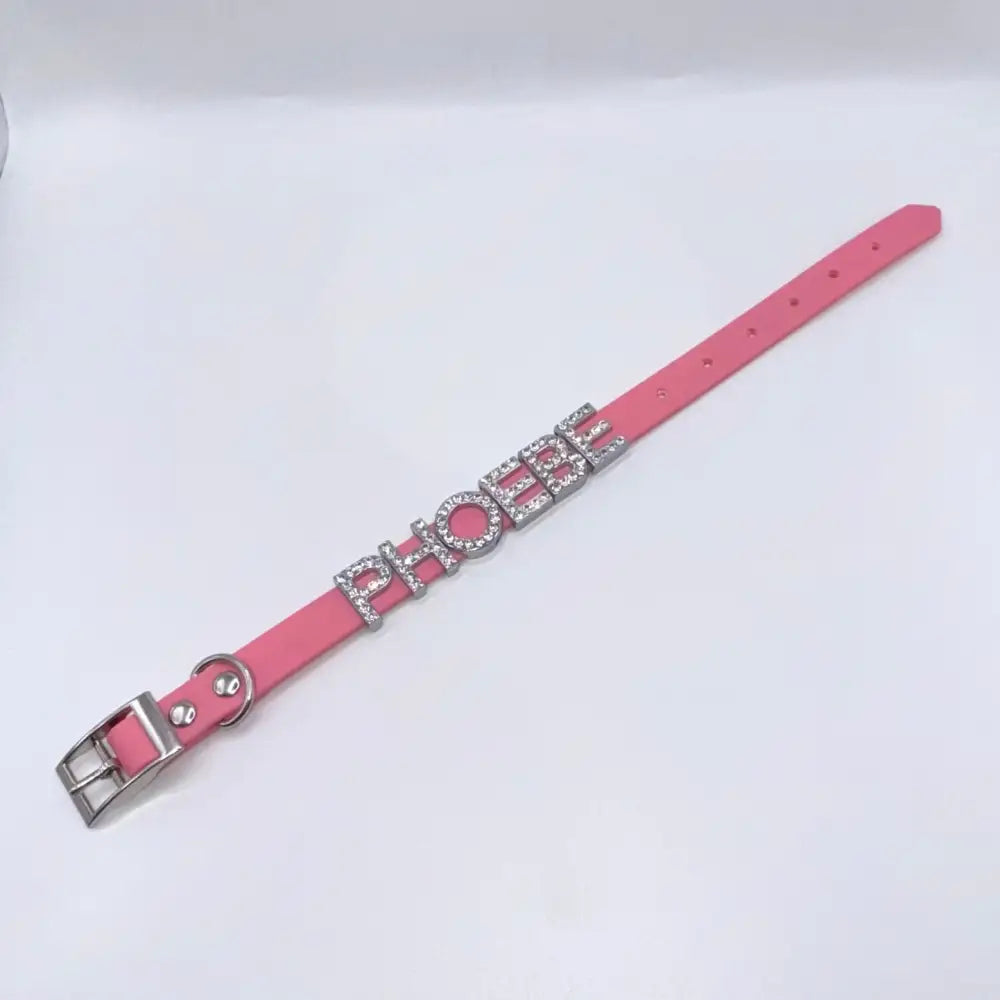 Baby Pink Waterproof Personalised Dog Collar with Large Diamante Letters - Poochie Fashion - 4