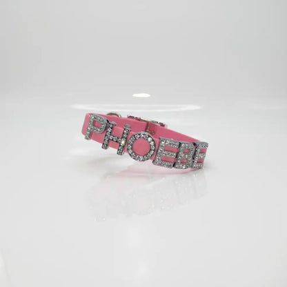 Baby Pink Waterproof Personalised Dog Collar with Large Diamante Letters - Poochie Fashion - 8