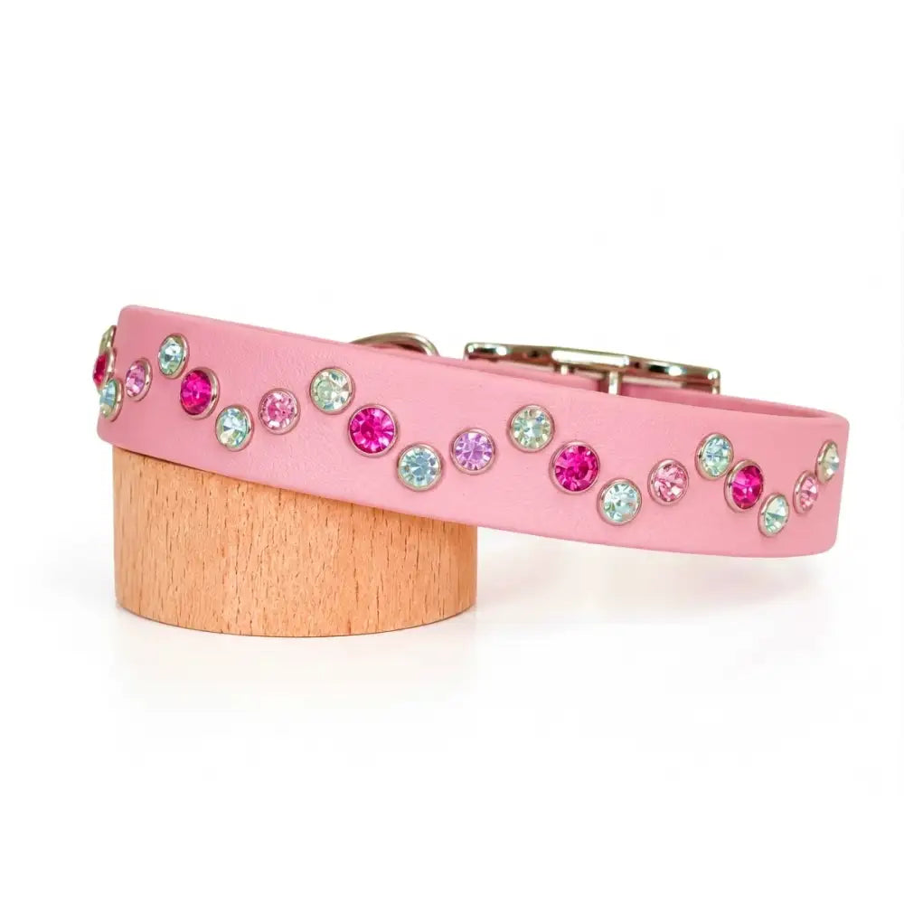 Baby Pink Zig Zag Crystal Biothane Dog Collar - Poochie Fashion - 1