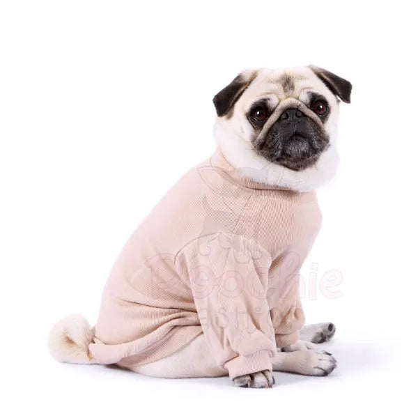Beige Snuggly Long Sleeve Ribbed Dog T-shirt Large - Sale - 3