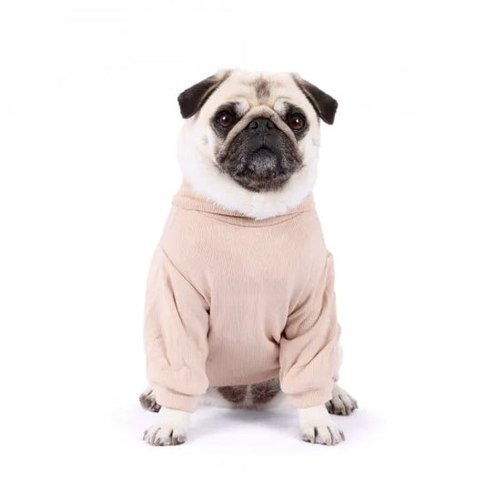 Beige Snuggly Long Sleeve Ribbed Dog T-shirt Large - Sale - 1