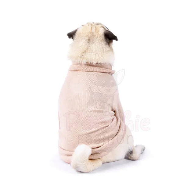 Beige Snuggly Long Sleeve Ribbed Dog T-shirt Large - Sale - 2