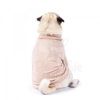 Beige Snuggly Long Sleeve Ribbed Dog T-shirt Large - Sale - 2