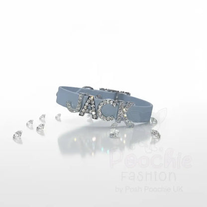 Baby Blue Waterproof Personalised Dog Collar with Large Diamante Letters - Poochie Fashion - 5