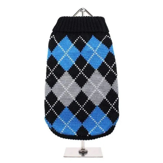 Black and Blue Argyle Dog Jumper - Urban Pup - 1