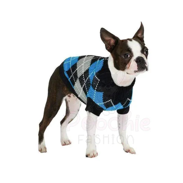 Black And Blue Argyle Dog Jumper - Urban Pup - 2