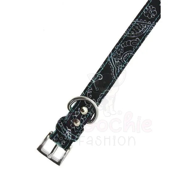 Black and Blue Paisley Designer Fabric Dog Collar - Urban Pup - 2