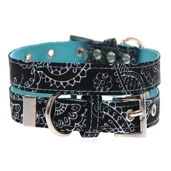 Black and Blue Paisley Designer Fabric Dog Collar - Urban Pup - 1