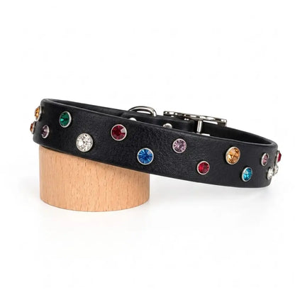 Black Biothane Crystal Confetti Dog Collar - Poochie Fashion - 1