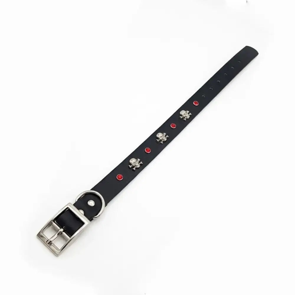 Black Biothane Skull & Crossbones Red Crystal Dog Collar - Poochie Fashion - 3