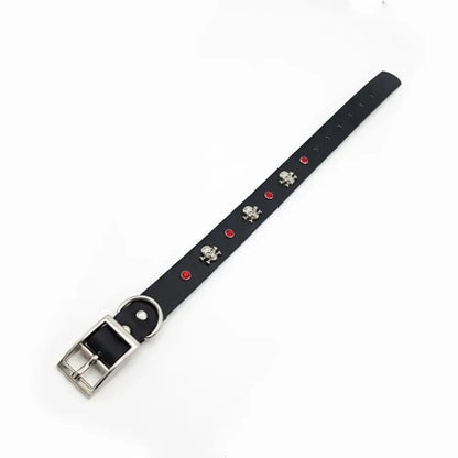 Black Biothane Skull & Crossbones Red Crystal Dog Collar - Poochie Fashion - 3