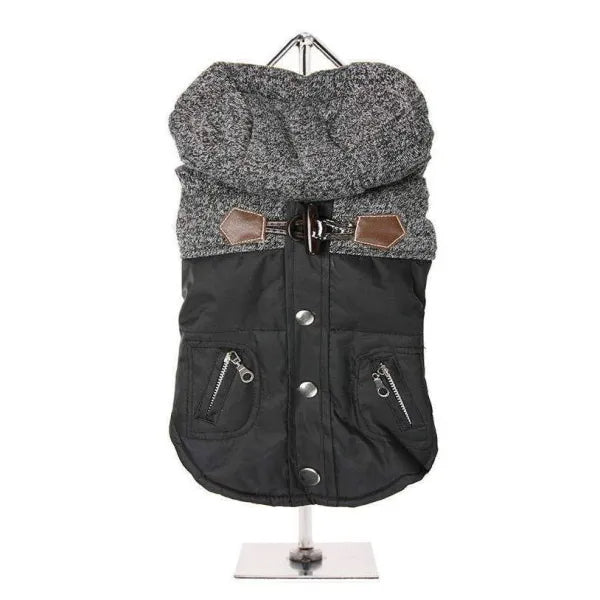 Black Cheviot Tweed Trimmed Designer Dog Coat - Urban Pup - 1