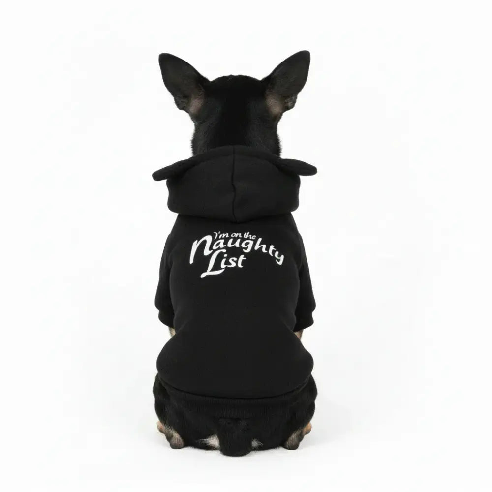 Black Christmas Naughty List Fleece Dog Hoodie - Poochie Fashion - 1