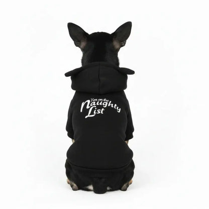 Black Christmas Naughty List Fleece Dog Hoodie - Poochie Fashion - 1