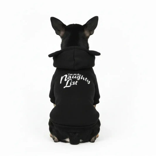 Black Christmas Naughty List Fleece Dog Hoodie - Poochie Fashion - 1