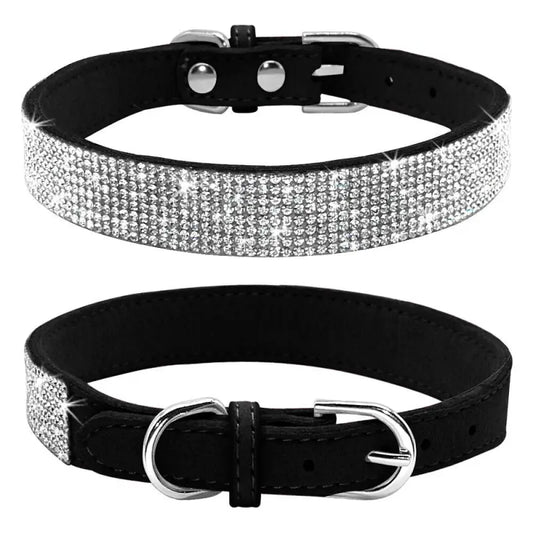 Black Crystal eco-Suede Dog Collar - Posh Pawz - 1