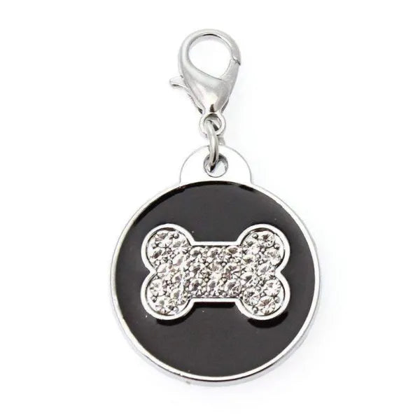 Black Enamel Diamante Bone Dog Collar Charm - Posh Pawz - 1