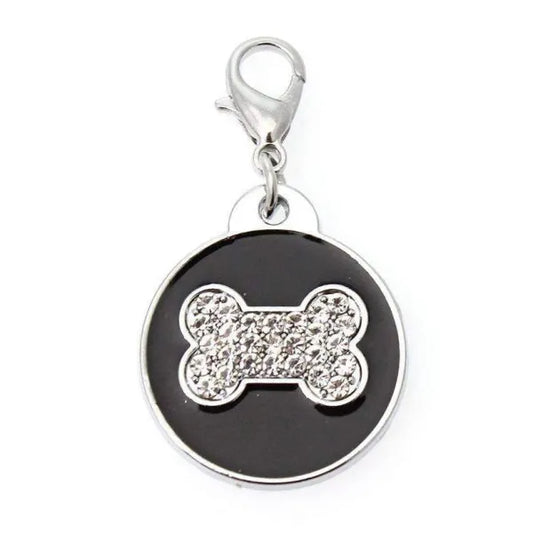 Black Enamel Diamante Bone Dog Collar Charm - Urban - 1