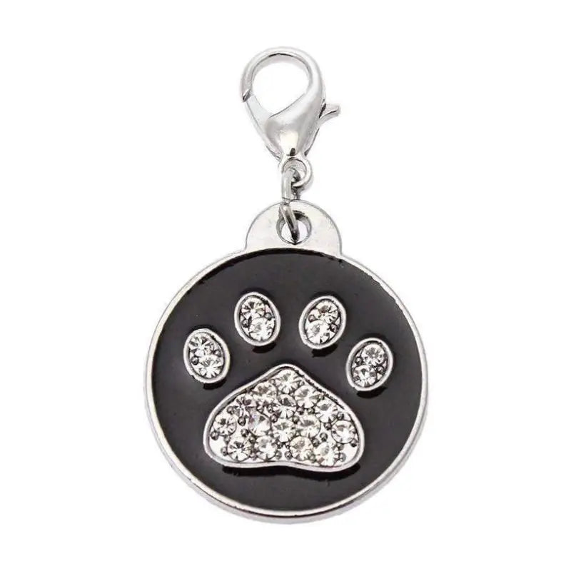 Black Enamel Diamante Paw Dog Collar Charm - Urban - 1