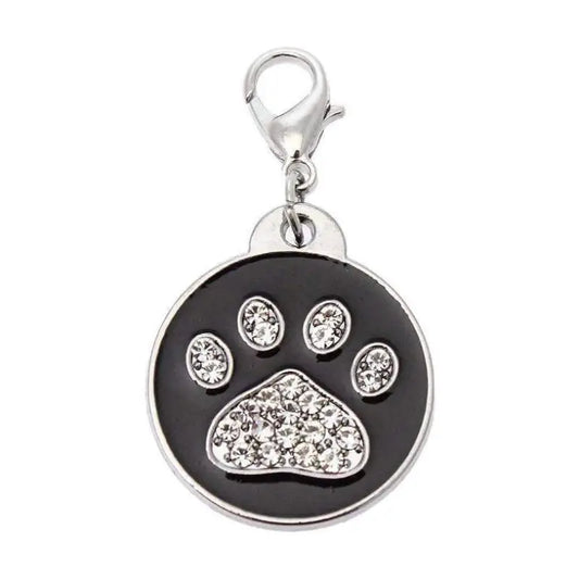 Black Enamel Diamante Paw Dog Collar Charm - Urban - 1