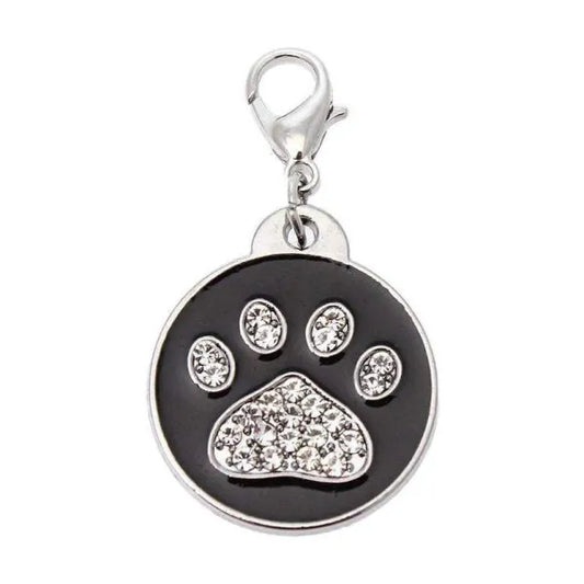 Black Enamel Diamante Paw Dog Collar Charm Posh Pawz 1