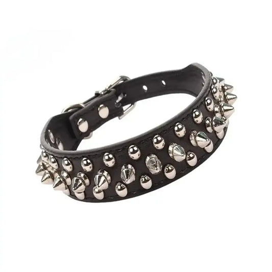 Black Metro Spike Vegan Leather Dog Collar - Posh Pawz - 1