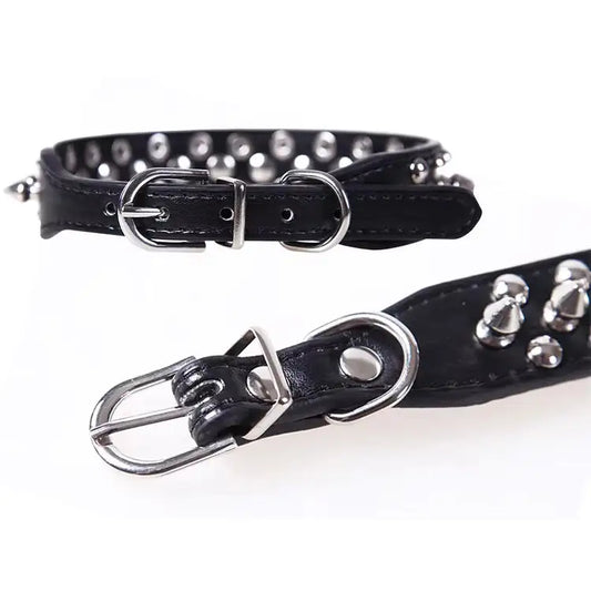 Black Metro Spike Vegan Leather Dog Collar - Posh Pawz - 2