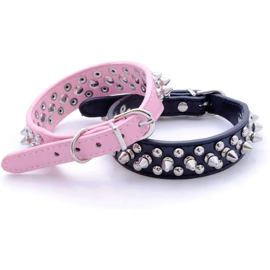 Black Metro Spike Vegan Leather Dog Collar - Posh Pawz - 4