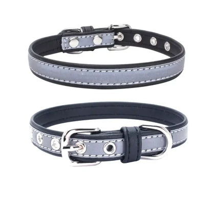 Black Night Reflective Eco-leather Dog Collar - Posh Pawz - 1