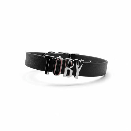 Black Waterproof Personalised Dog Collar with Chrome Letters - Poochie Fashion - 1