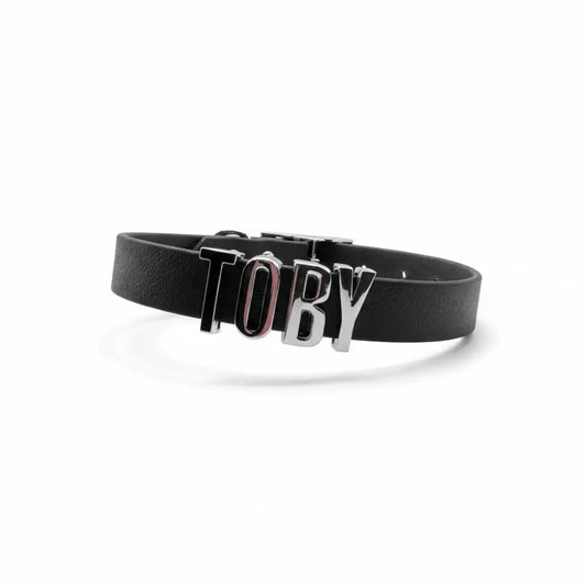 Black Waterproof Personalised Dog Collar with Chrome Letters - Poochie Fashion - 1