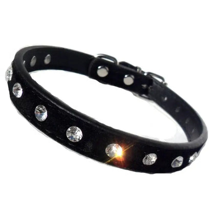 Black Plush Diamante Dog Collar - Posh Pawz - 1