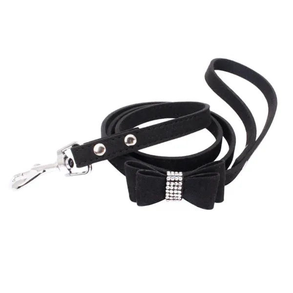 Black Sparkle Bow eco-Suede Dog Lead - Posh Pawz - 1