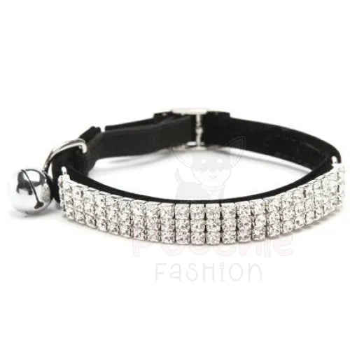 Black Velvet Rhinestone Crystal Cat Collar - Posh Catz - 5