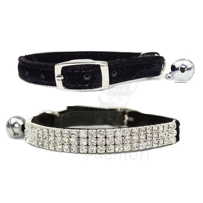 Black Velvet Rhinestone Crystal Cat Collar - Posh Catz - 4