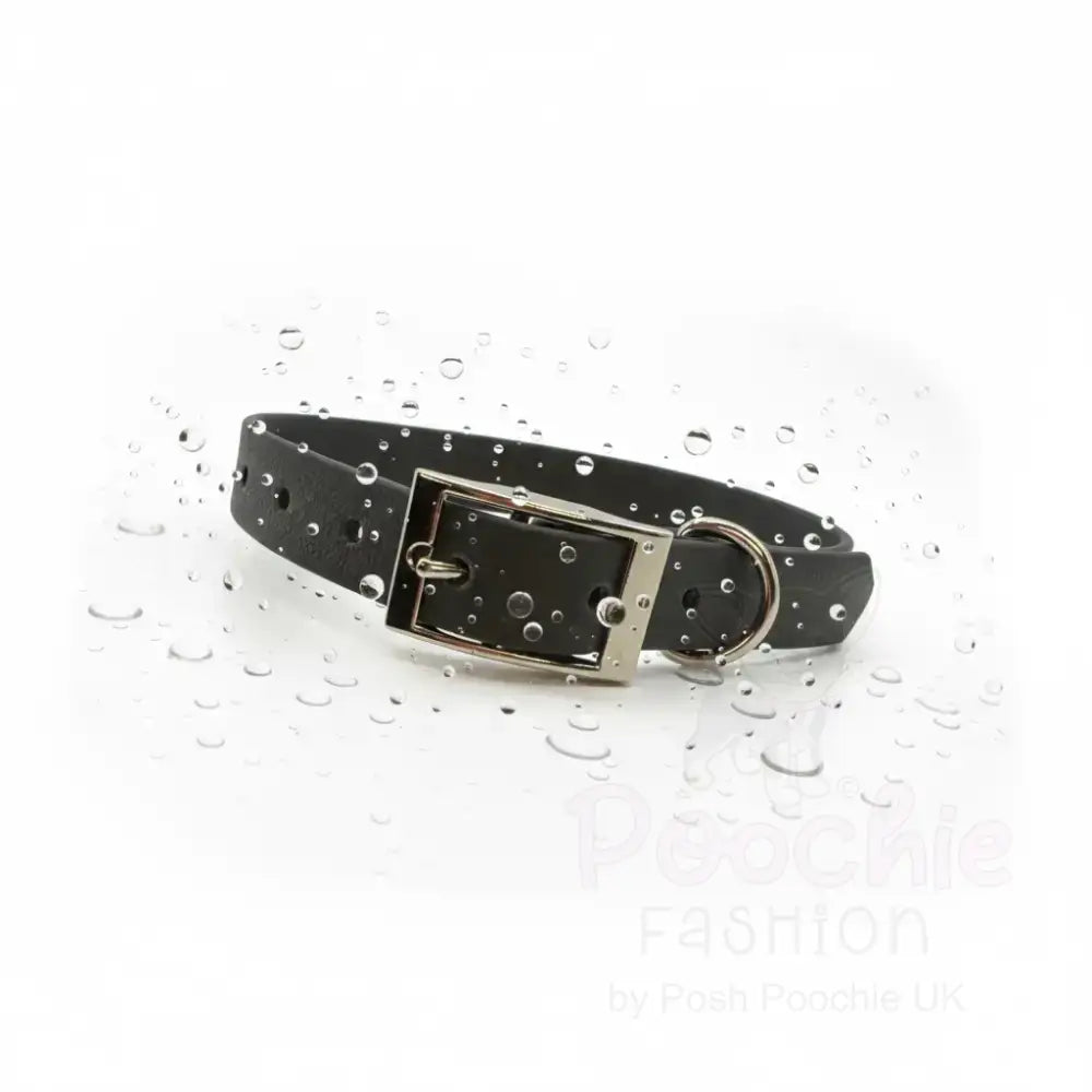 Black Waterproof Personalised Dog Collar with Chrome Letters - Poochie Fashion - 5