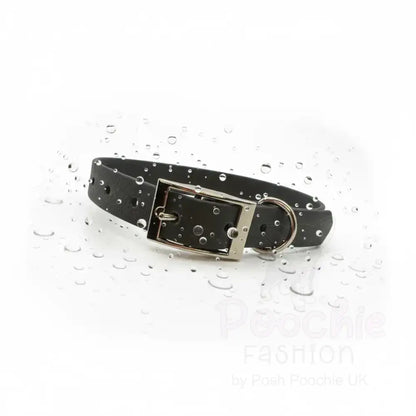 Black Waterproof Personalised Dog Collar with Chrome Letters - Poochie Fashion - 5