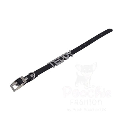 Black Waterproof Personalised Dog Collar with Diamante Letters - Poochie Fashion - 3