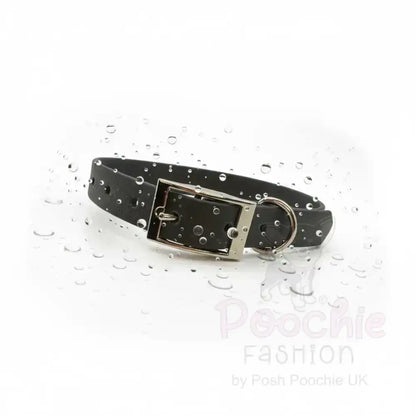 Black Waterproof Personalised Dog Collar with Diamante Letters - Poochie Fashion - 4