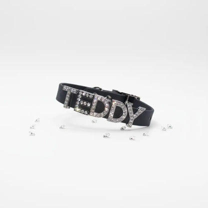 Black Waterproof Personalised Dog Collar with Large Diamante Letters - Poochie Fashion - 7