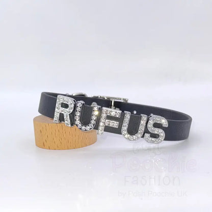 Black Waterproof Personalised Dog Collar with Large Diamante Letters - Poochie Fashion - 4