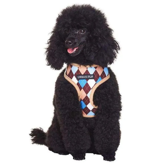 Blue and Brown Argyle Dog Harness - Sale - 1